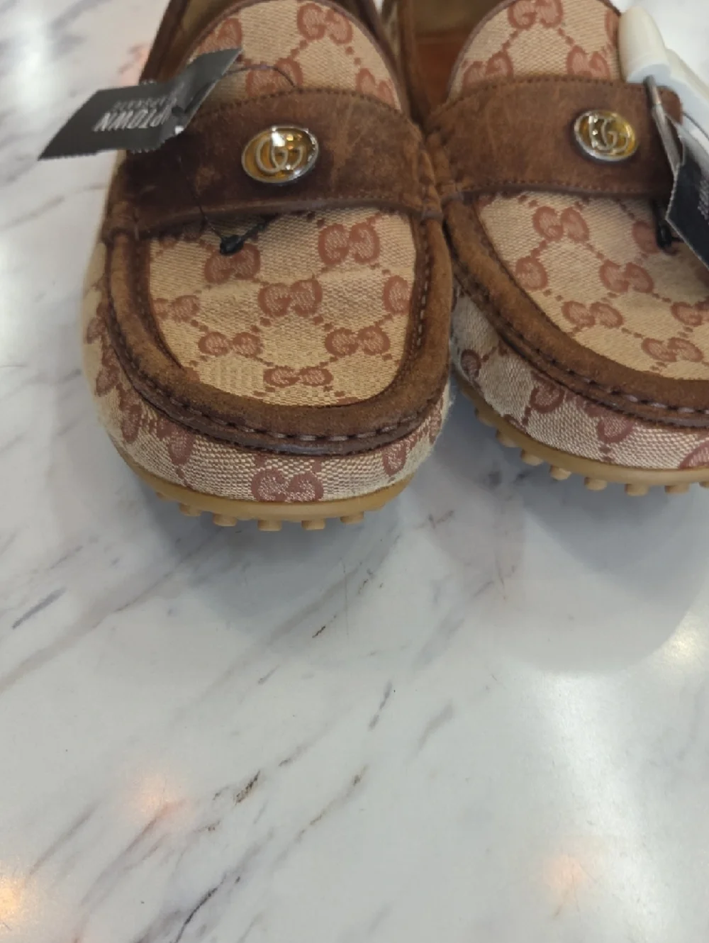 Gucci Brown Monogram Suede Driving Loafers